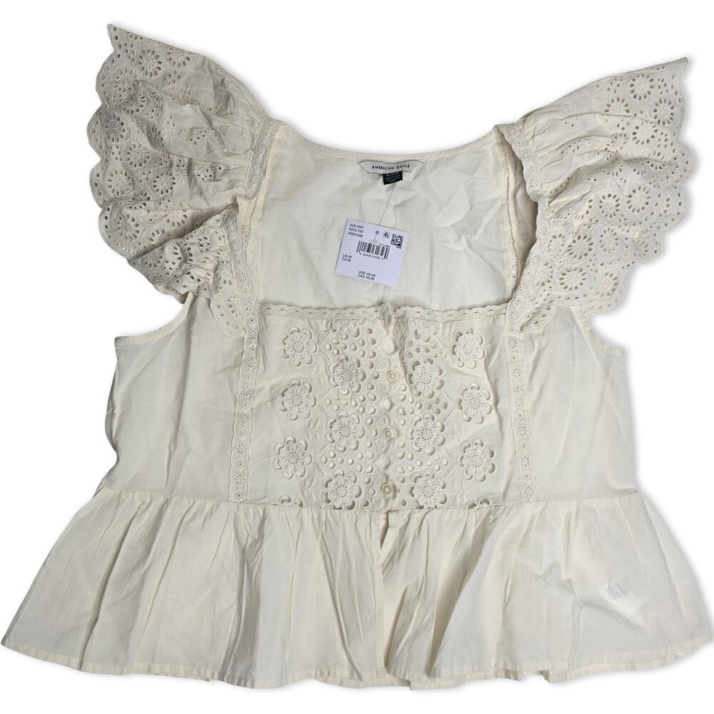 American Eagle Eyelet Lace Peplum Top Womens M Ivory Cottagecore Boho NWT - Picture 2 of 12